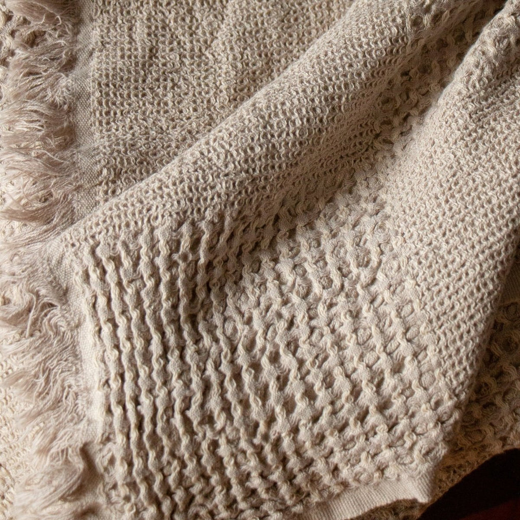 Anza Beige Duello Waffle Throw fabric closeup