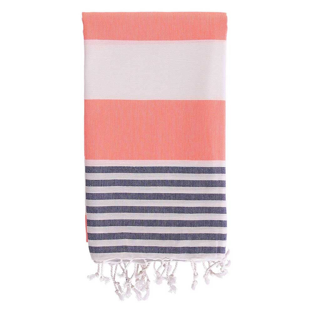 Anza Coral & Navy Blue Ladon Turkish Towel folded