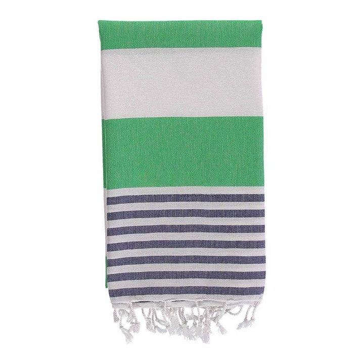Anza Green & Navy Blue Ladon Turkish Towel folded
