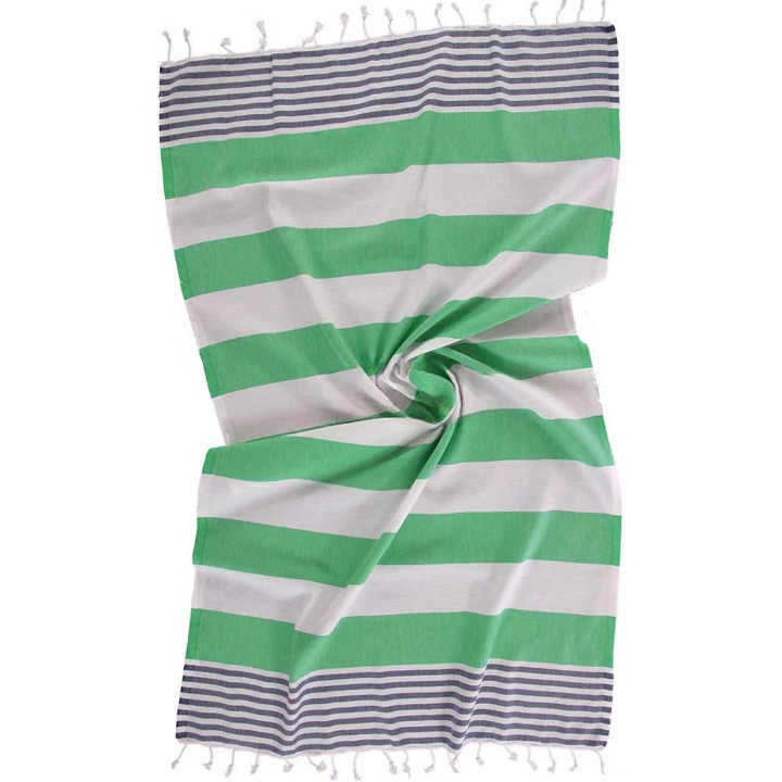 Anza Green & Navy Blue Ladon Turkish Towel unfold