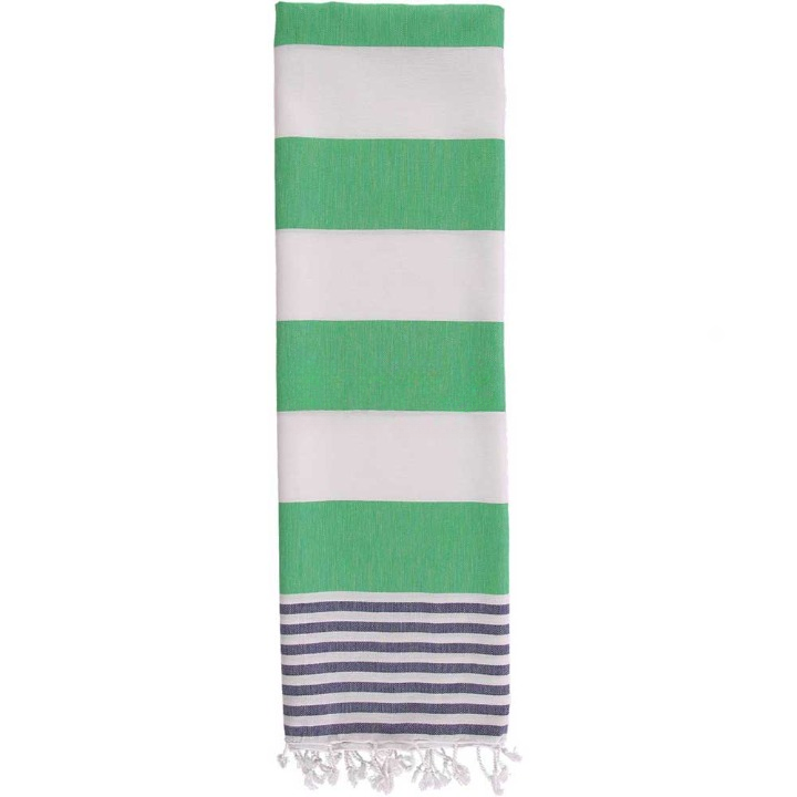 Anza Green & Navy Blue Ladon Turkish Towel folded