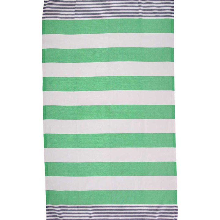 Anza Green & Navy Blue Ladon Turkish Towel unfold