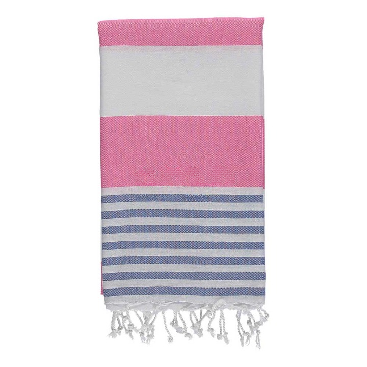 Anza Hot Pink & Denim Blue Ladon Turkish Towel folded