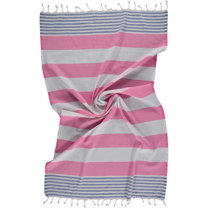 Anza Hot Pink & Denim Blue Ladon Turkish Towel unfold