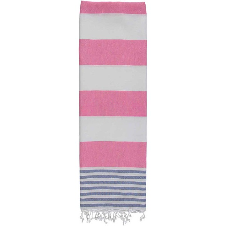 Anza Hot Pink & Denim Blue Ladon Turkish Towel folded