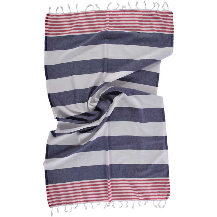 Anza Navy Blue & Red Ladon Turkish Towel unfold