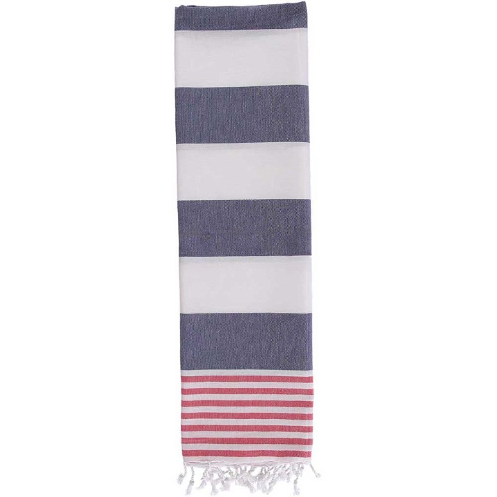 Anza Navy Blue & Red Ladon Turkish Towel folded