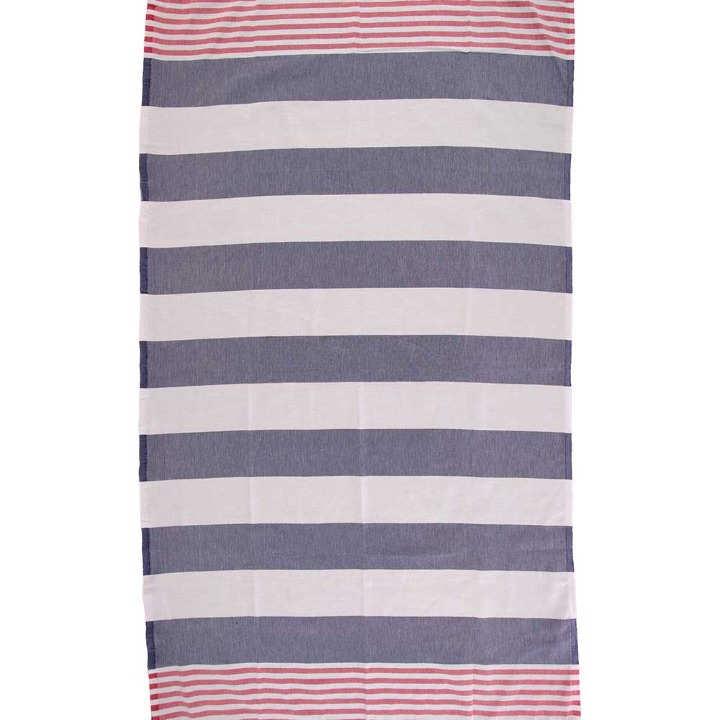 Anza Navy Blue & Red Ladon Turkish Towel unfold