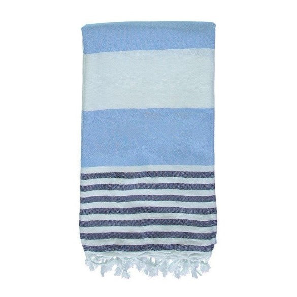 Anza Sky Blue & Navy Blue Ladon Turkish Towel folded