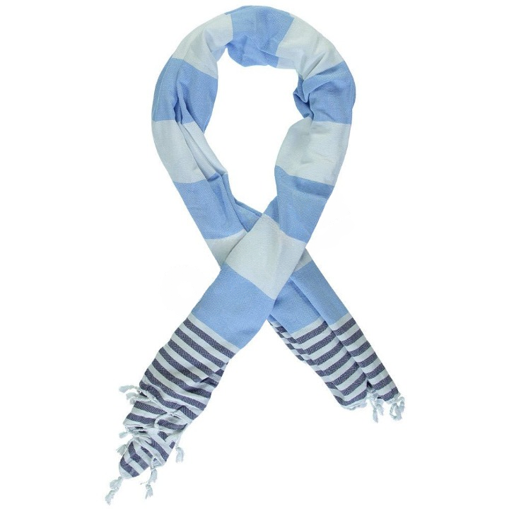 Anza Sky Blue & Navy Blue Ladon Turkish Towel twisted
