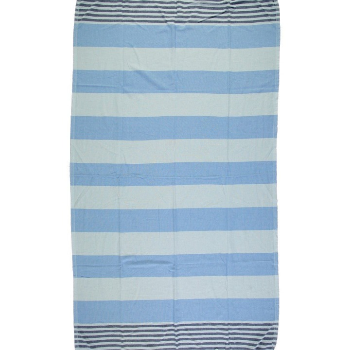 Anza Sky Blue & Navy Blue Ladon Turkish Towel unfold
