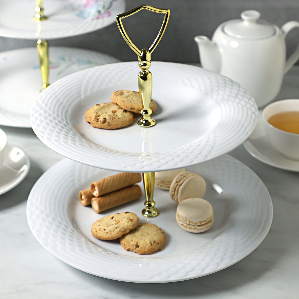 China Pearl Solitaire White Porcelain 2-Tier Cake/Server Stand serving desserts