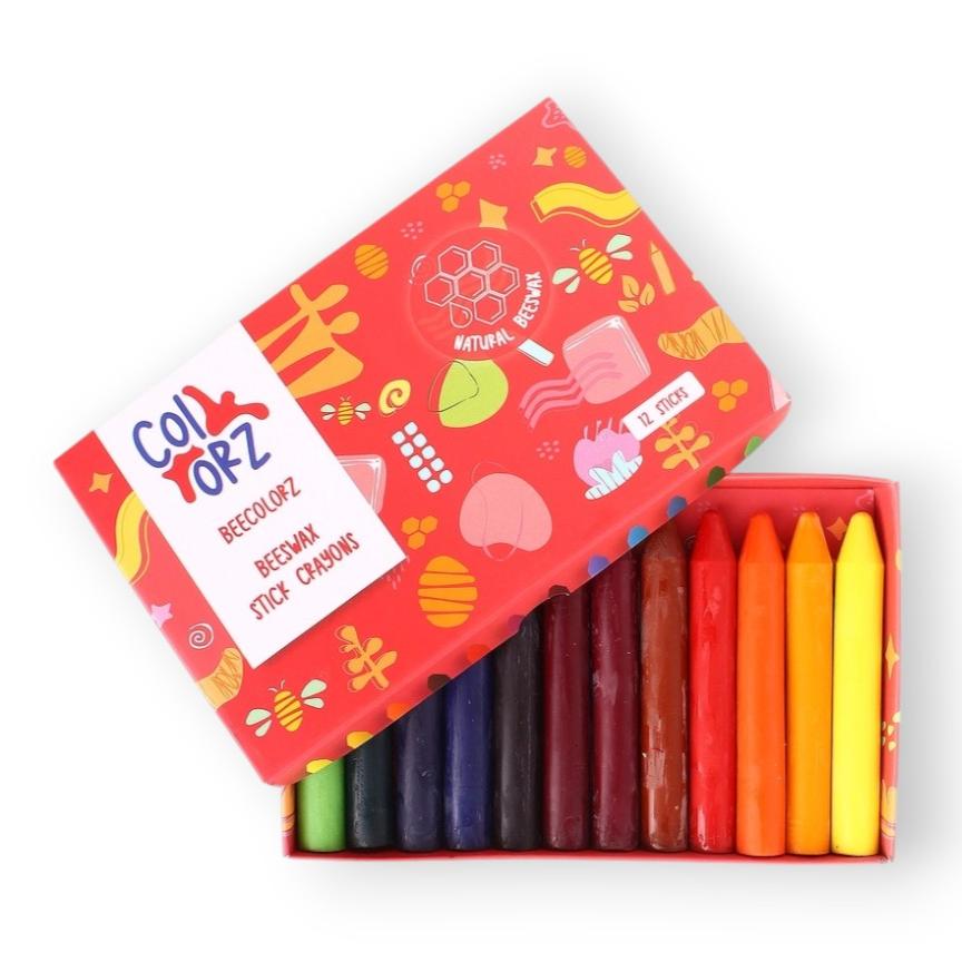 Colorz Natural Beeswax Crayons 12 Count in colorful fun packaging