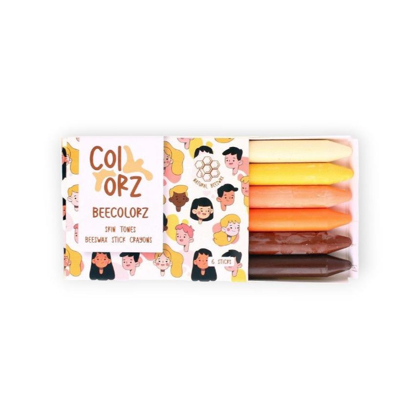 Colorz Skin Tones Natural Beeswax Crayons 6 Count in various skin tone faces drawing packaging