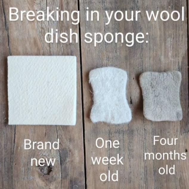 Full Circle Wool Natural Wool Dish Sponge in different stages of use