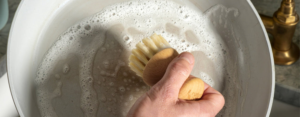 Cleaning pots and pans with Natural by Hillbrush Pot Brush