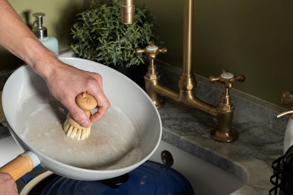 Cleaning pots and pans with Natural by Hillbrush Pot Brush