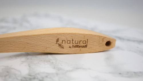 Natural by Hillbrush Stiff Long Handled Bath Brush brush handle detail closeup 