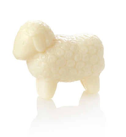 White sheep-shaped soaps with textured wool pattern.