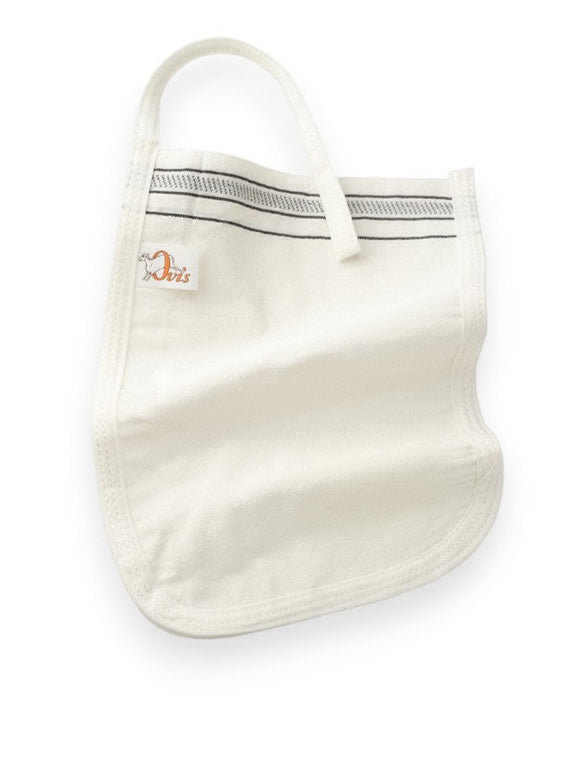 White peeling glove with black stitched lines and a small "Ovis" logo tag.